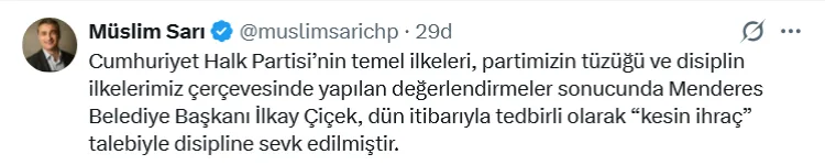 CHP’de İlkay Çiçek için disiplin süreci başladı