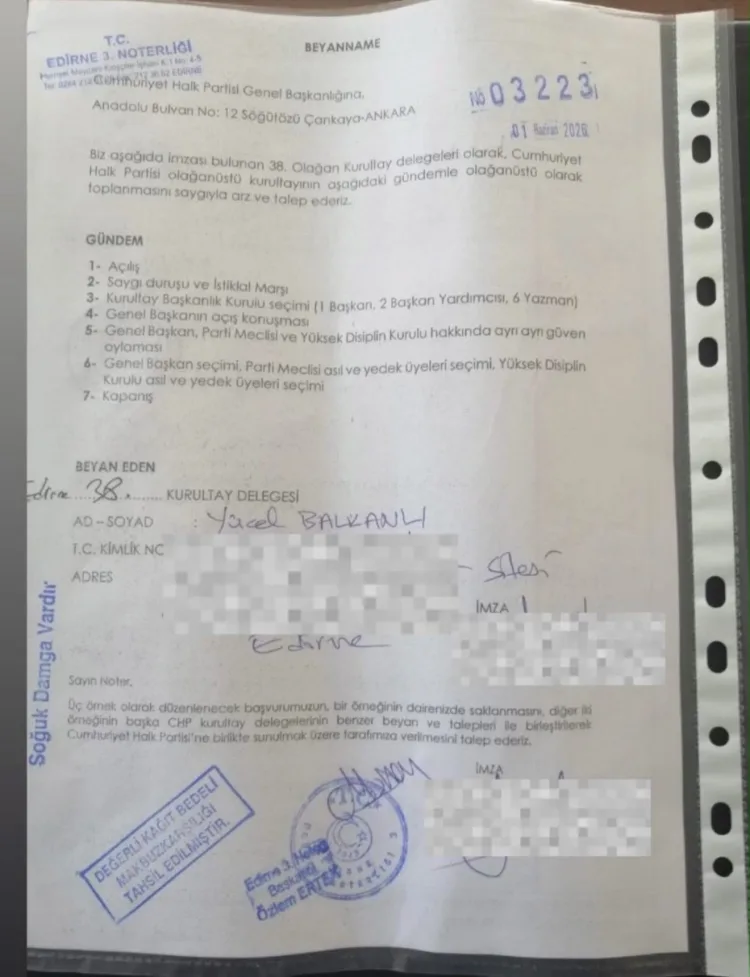 CHP’de Olağanüstü Kurultay İçin İlk İmza Verildi!