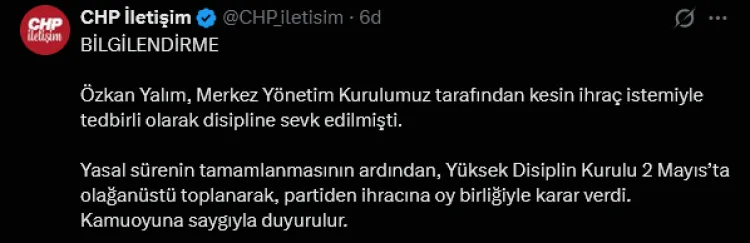 CHP’den Özkan Yalım’a İhraç Kararı!