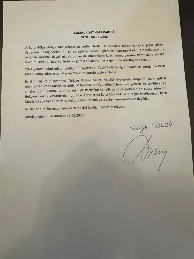 CHP’li Torun İstifa Etti: İhraçlar Hukuken Geçersiz!