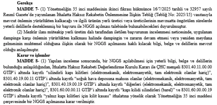Çin Kilitlerine Damping Soruşturması Başlatıldı