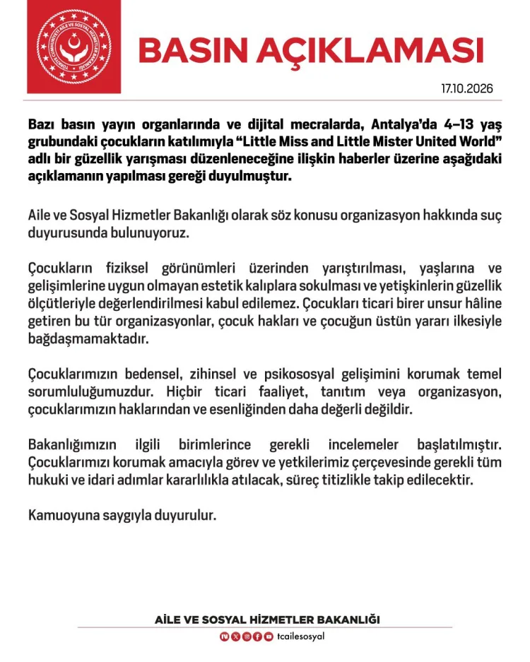 Çocuk Güzellik Yarışmasına Bakanlıktan Suç Duyurusu