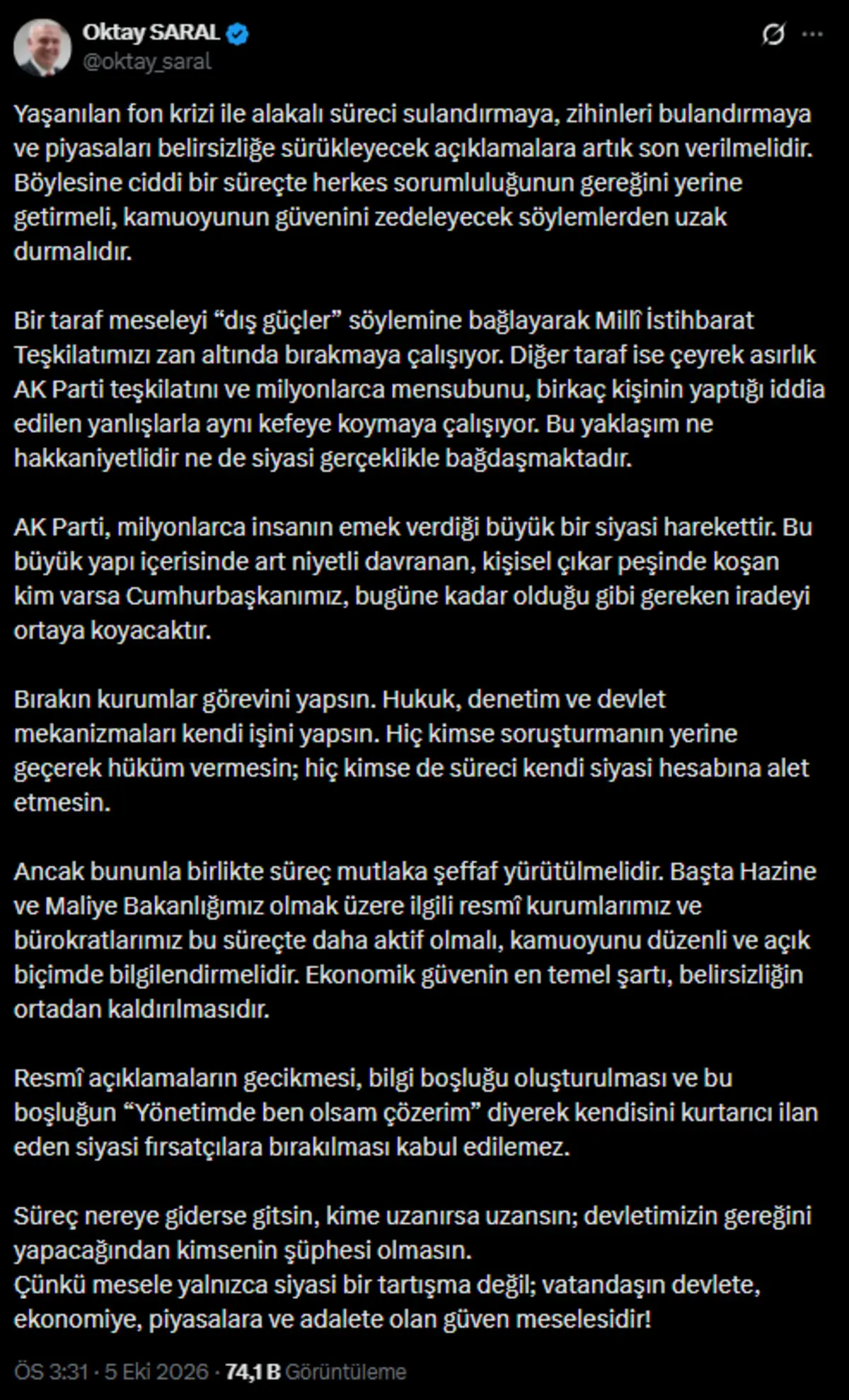 Oktay Saral’dan isim vermeden Ali Babacan’a tepki: “Siyasi fırsatçılara bırakılamaz” 2