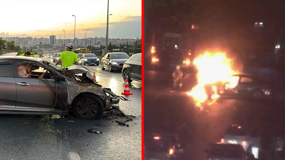 D-100’de Trafik Kazası: 2 Yaralı, Yangın Çıktı!