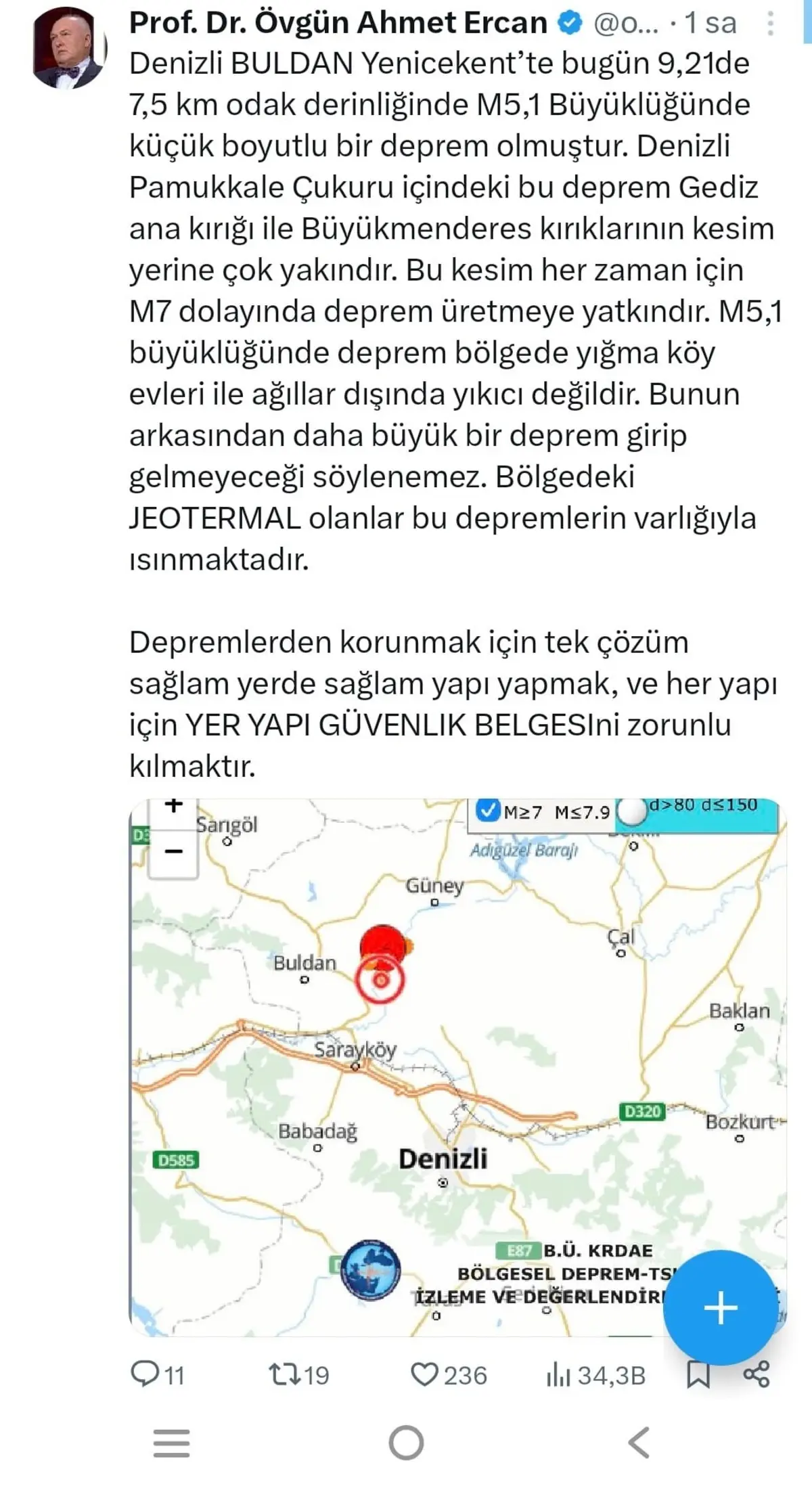 Denizli deki deprem sonrası Prof. Dr. Ahmet Ercan dan çarpıcı uyarı! 7 büyüklüğünde... 2