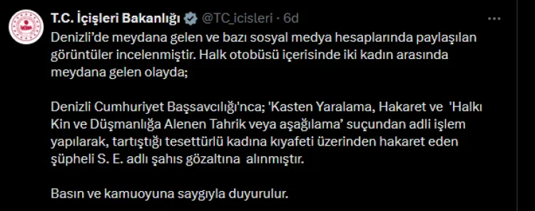 Denizli’de Kadına Hakaret Eden Şüpheli Gözaltında
