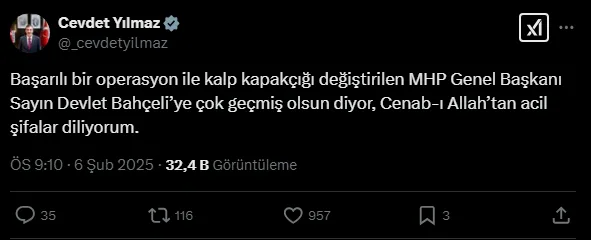 Cevdet Yılmaz paylaşımı