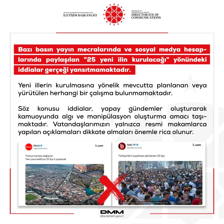 Dezenformasyon Uyarısı: Yeni İller İddiası Asılsız!