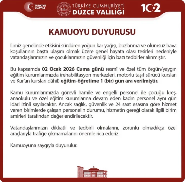 Düzce’de Kar Yağışı Nedeniyle Okullar Tatil!