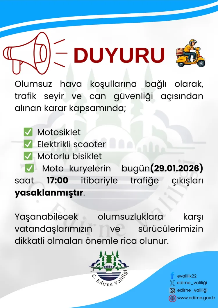 Edirne’de Olumsuz Hava, Motosiklet Yasağı Getirdi!