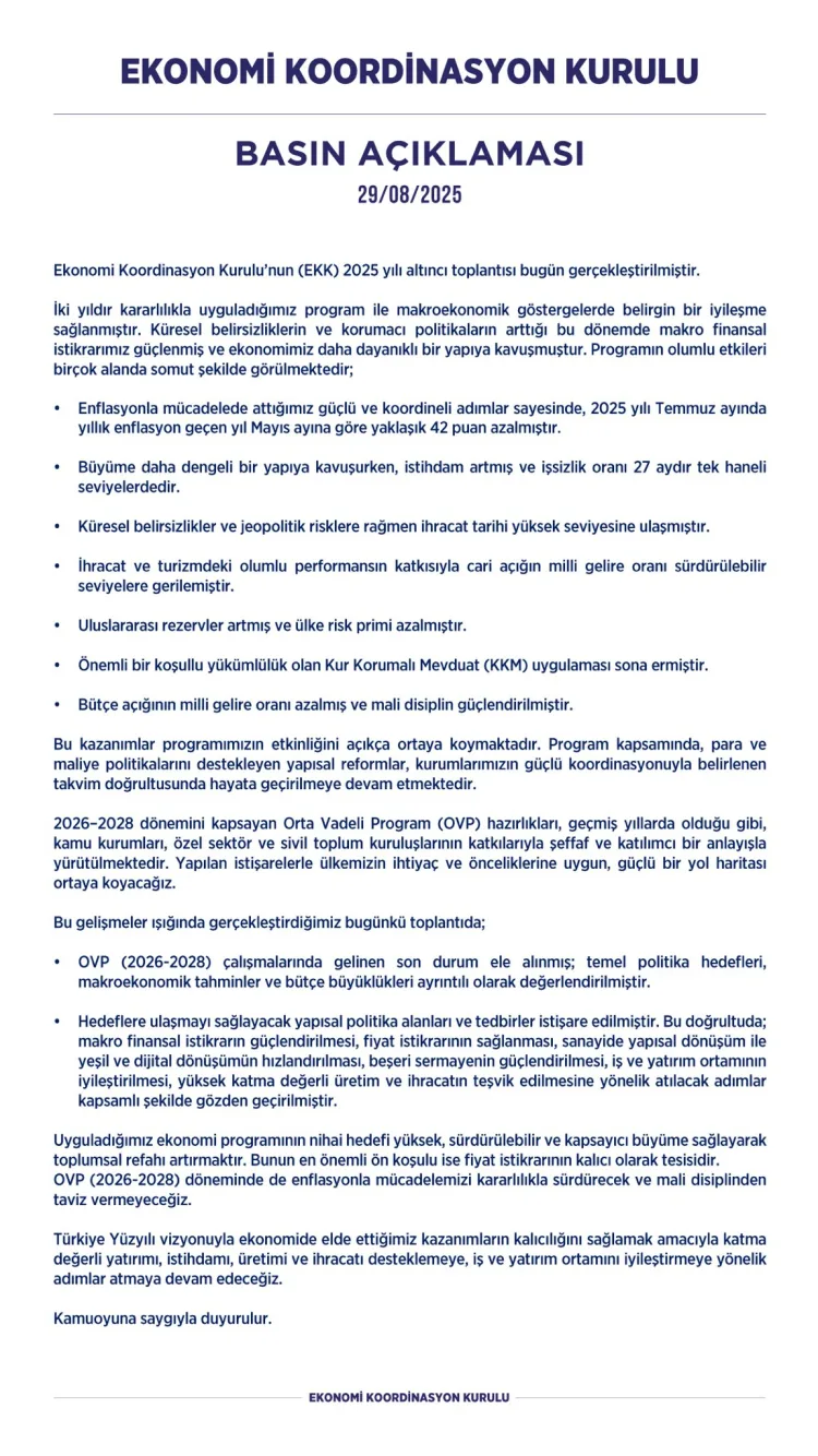 Ekonomi EKK’dan 2026-2028 OVP Hazırlıkları