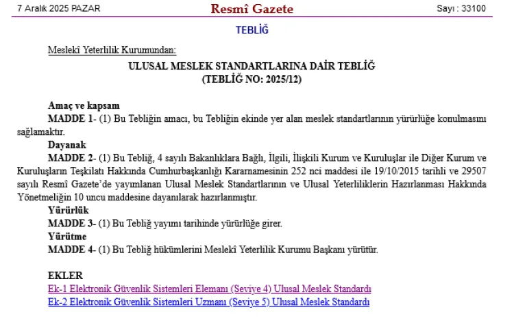 Elektronik Güvenlikte Yeni Meslek Standartları