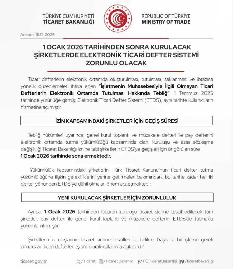 Elektronik Ticari Defter için Son Tarih 2026!