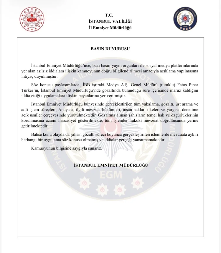 Emniyet’ten Fatoş Pınar Türker Açıklaması!