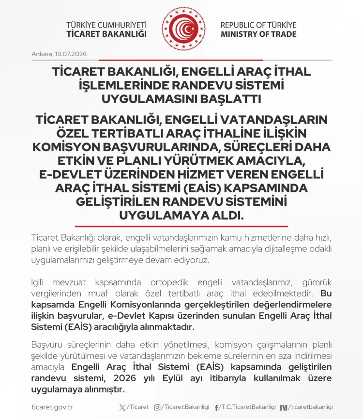 Engelli Araç İthalatı için Randevu Dönemi Başladı!