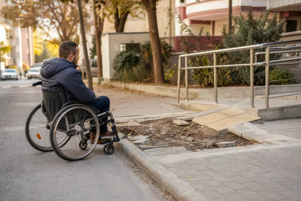 Engelli Rampası Önündeki Kaldırım Boşluğu Onarım Bekliyor