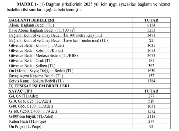 Bağlantı ve Hizmet Bedelleri