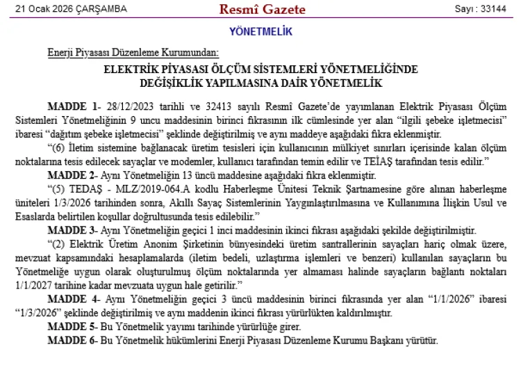 EPDK’dan Elektrik Ölçüm Yönetmeliğinde Değişiklik