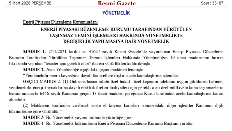 EPDK’dan Yenilenebilir Enerjiye Hızlı Kamulaştırma