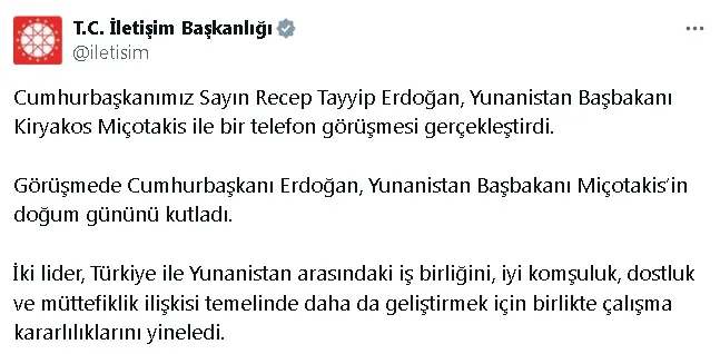 Cumhurbaşkanı Erdoğan ve Yunanistan Başbakanı Miçotakis