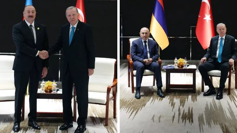 Erdoğan, Tiencin’de Aliyev ve Paşinyan ile Buluştu