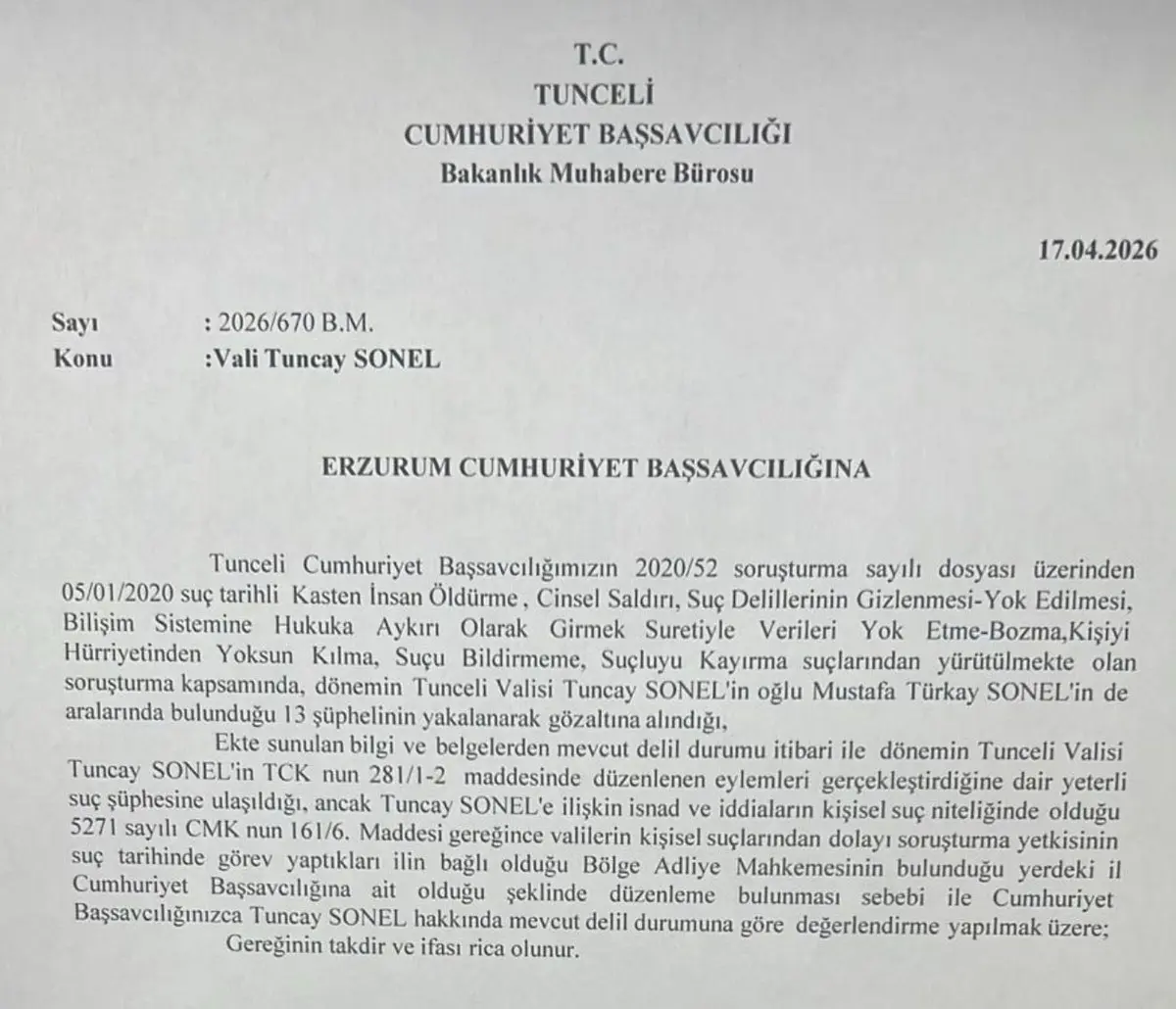 Eski Tunceli Valisi Tuncay Sonel hakkında soruşturma başlatıldı 2