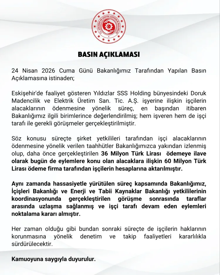 Eskişehir İşçilerine 96 Milyon TL Ödeme Yapıldı!