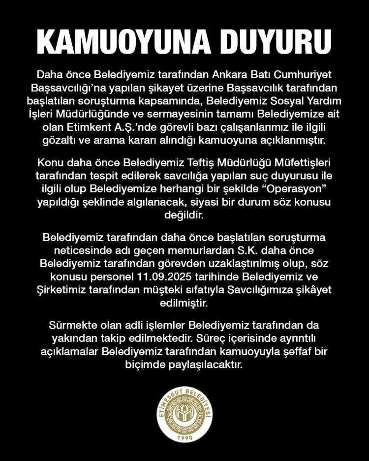 Etimesgut’ta Gözaltılar: Başkan’dan Açıklama!