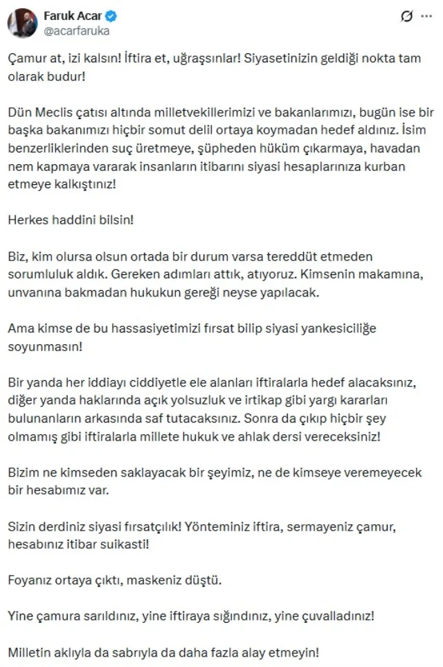Faruk Acar’dan Yeni Parti İddialarına Sert Yanıt