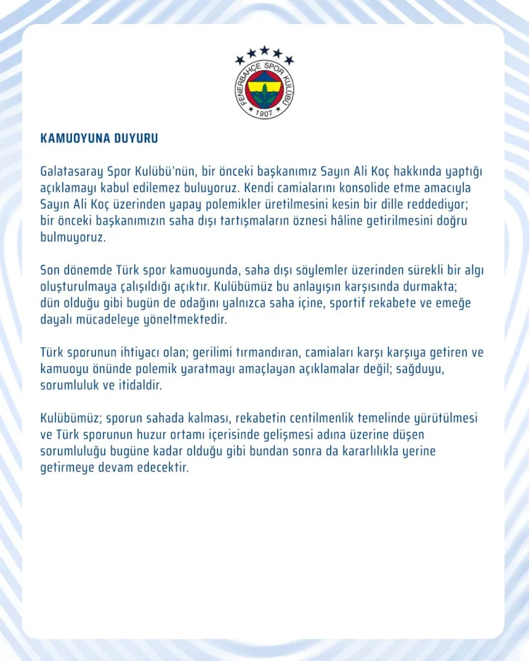 Fenerbahçe’den Galatasaray’a Sert Tepki!