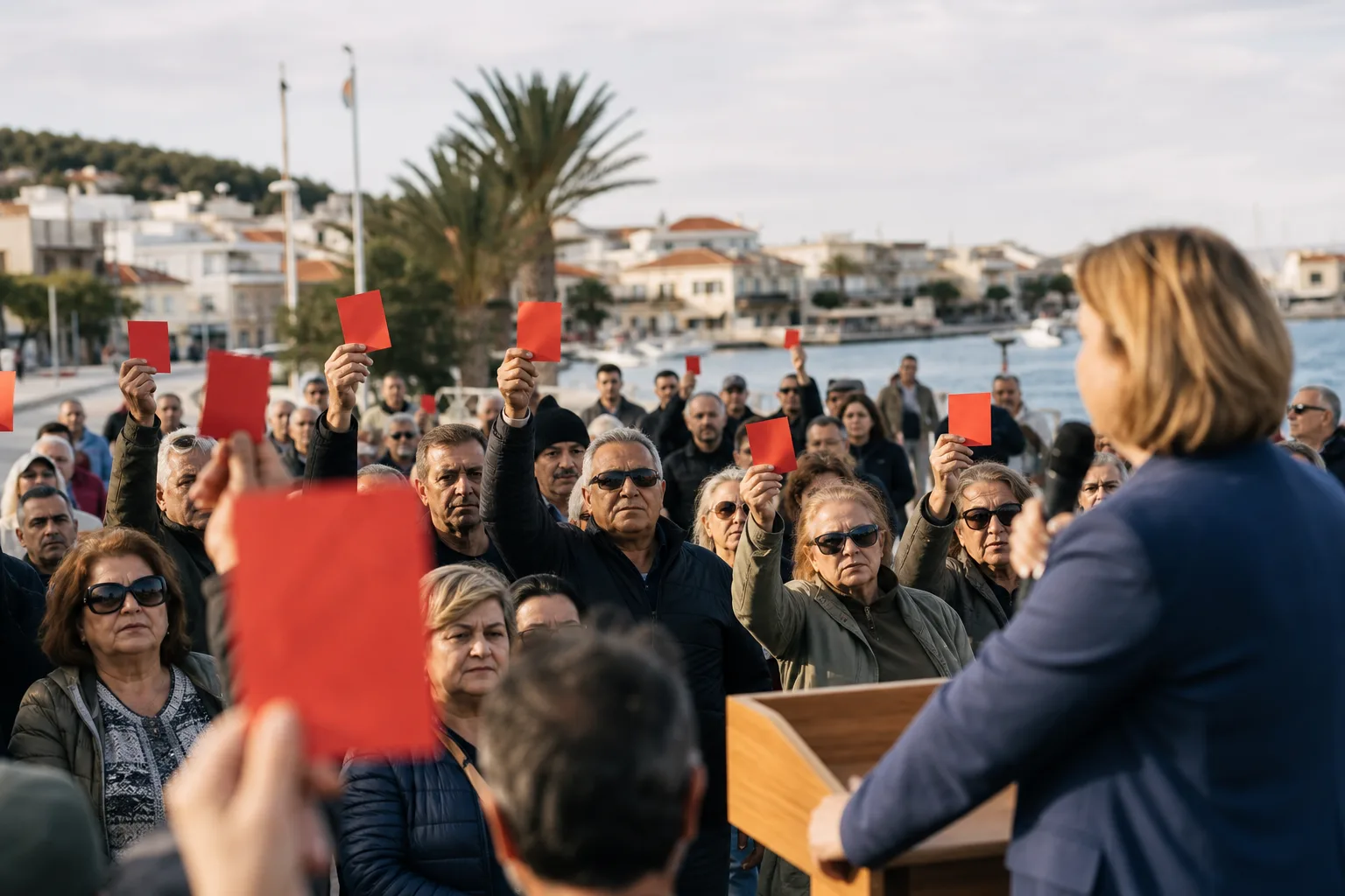 Foça’da Başkan Fıçı’ya Kırmızı Kart Protestosu