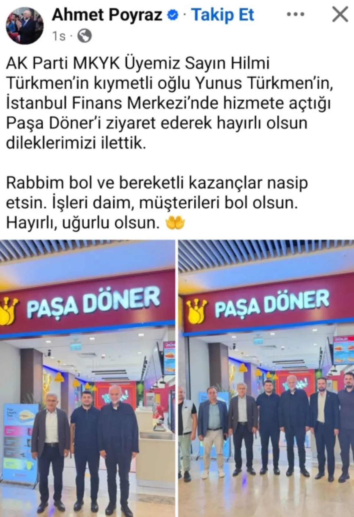 Önce paylaşıldı sonra silindi! Hilmi Türkmen in çocukları gündem oldu: Finans merkezinde dönerci açılışı… 3