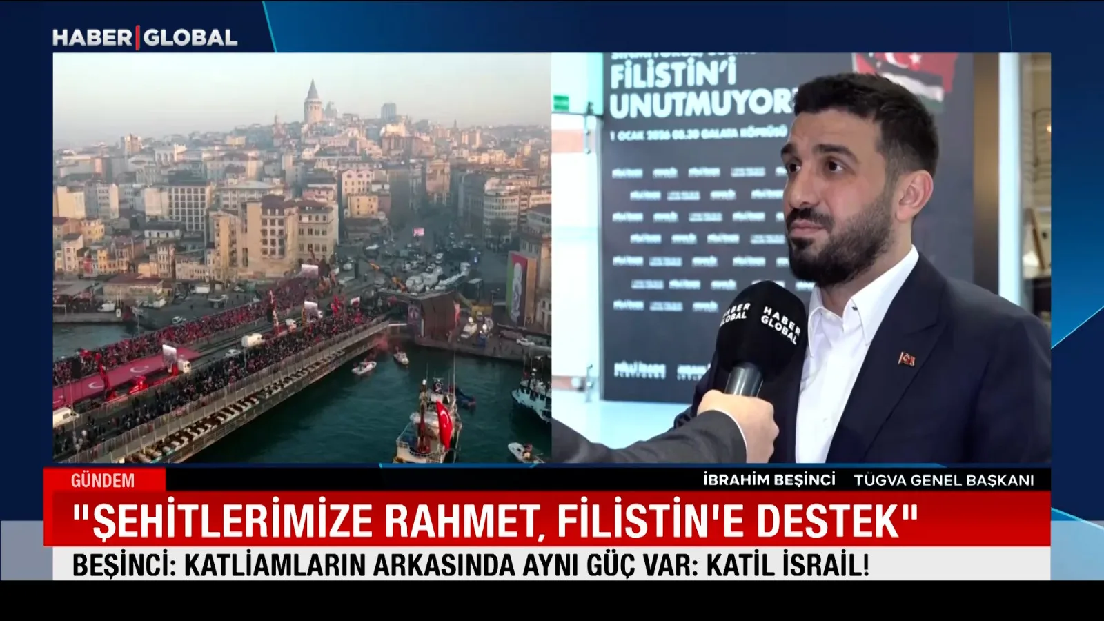 Galata Köprüsü’nde Filistin İçin Destek Yürüyüşü
