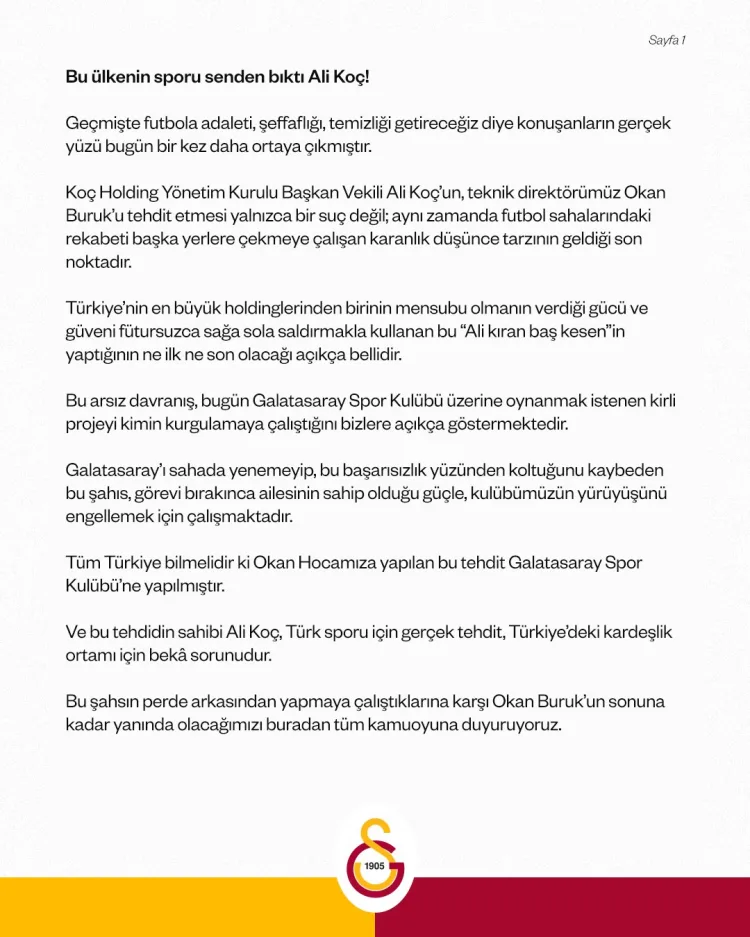 Galatasaray’dan Ali Koç’a Sert Mesaj: Bıktık!
