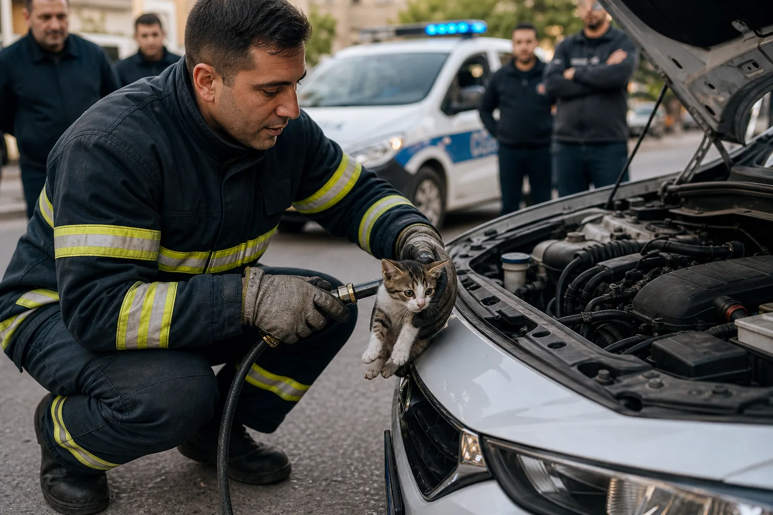 Gölcük’te Yavru Kedi, İtfaiye Ekipleri Tarafından Kurtarıldı