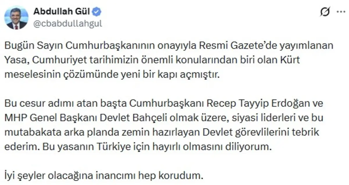 Abdullah Gül sessizliğini bozdu! Erdoğan ve Bahçeli ye tebrik 2