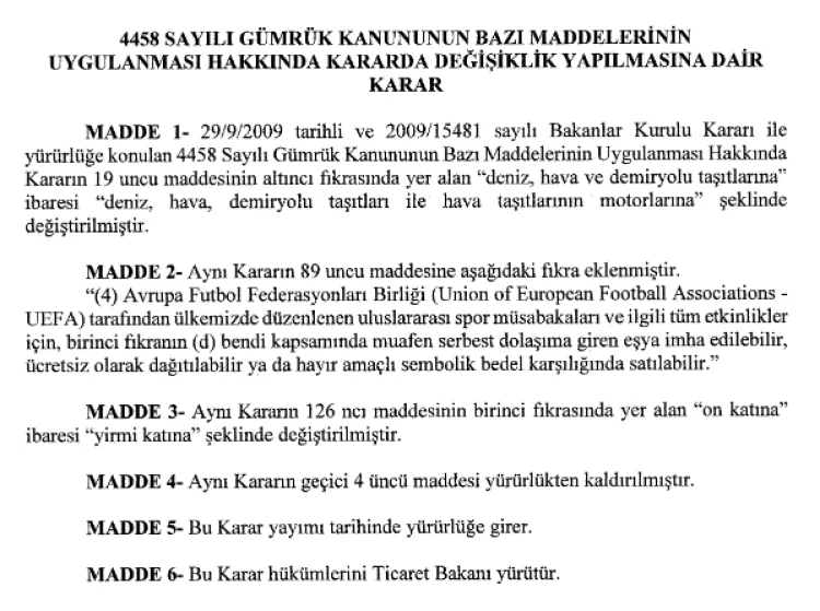 Gümrük Muafiyeti Hava Taşıtları Motorlarını Kapsıyor