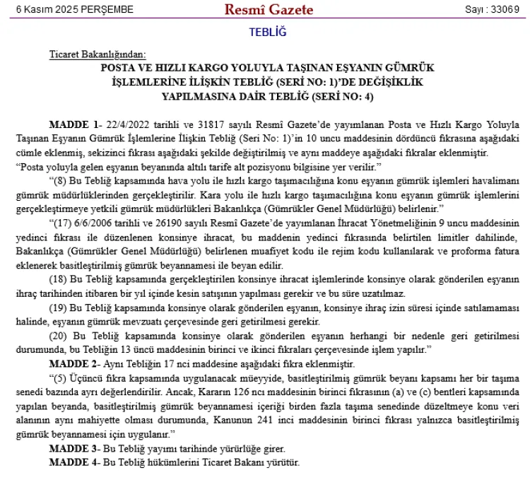 Gümrükte Yeni Dönem: Posta ve Kargo Düzenlemeleri