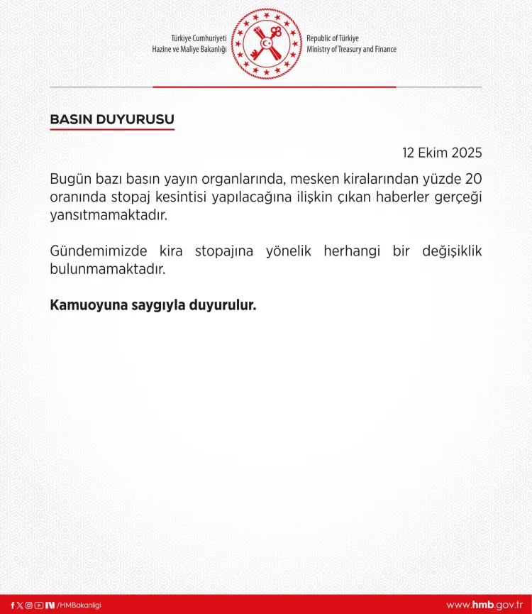 Hazine’den Kira Stopajı İddialarına Yalanlama