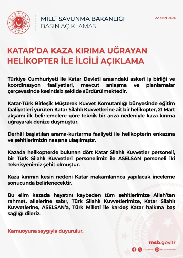 Helikopter Kazasında 7 Şehit, Taziye Mesajları