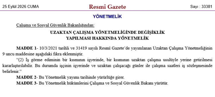 Hibrit Çalışma Modeli Resmi Gazete’de Yayınlandı