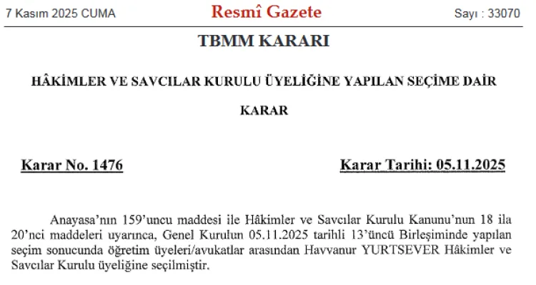 HSK Üyeliğine Havvanur Yurtsever Onayı!