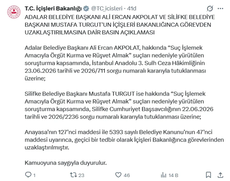İki Belediye Başkanı Görevden Uzaklaştırıldı!
