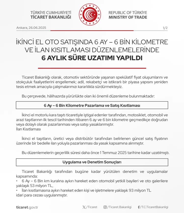 İkinci El Araç Kısıtlamaları 2026’ya Kadar Uzatıldı!