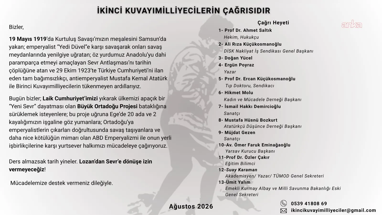 İkinci Kuvayımilliyecilerden Antiemperyalist Çağrı