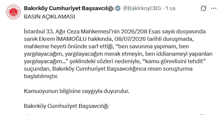 İmamoğlu’na “Kamu Görevlisini Tehdit” Soruşturması