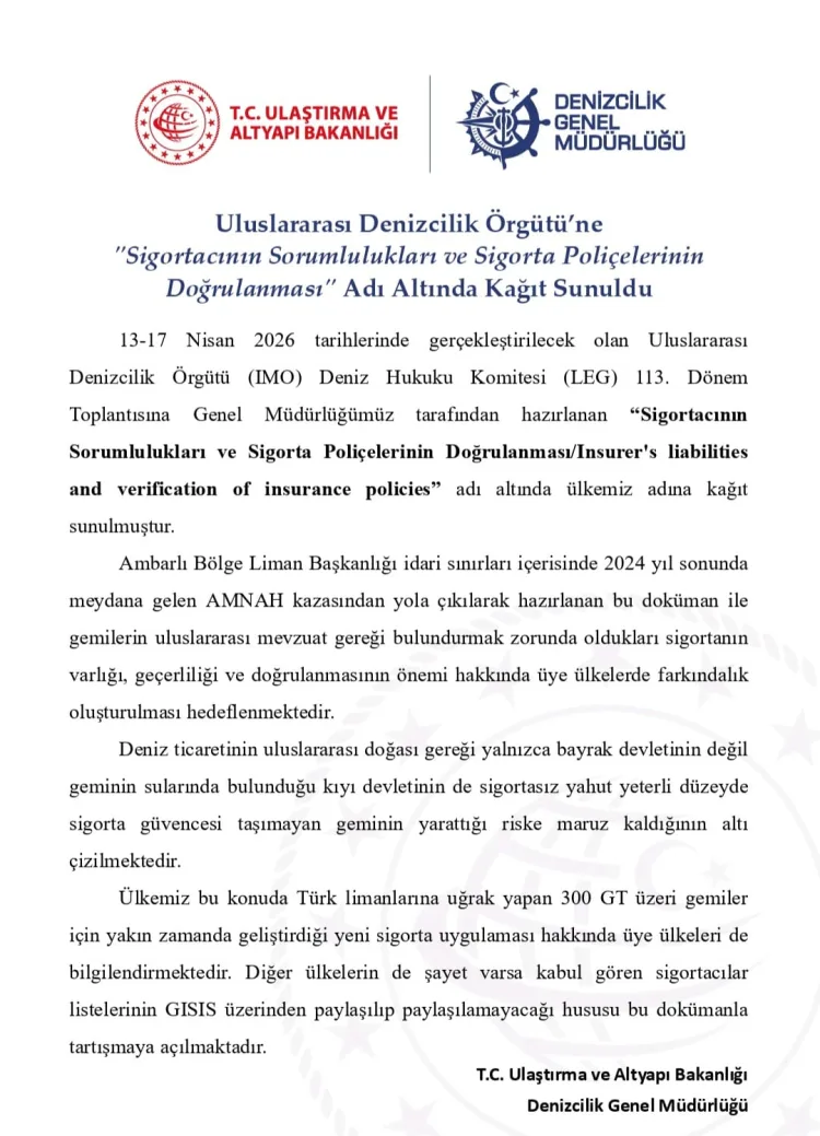 IMO Toplantısı’nda Gemi Sigortaları Konuşulacak