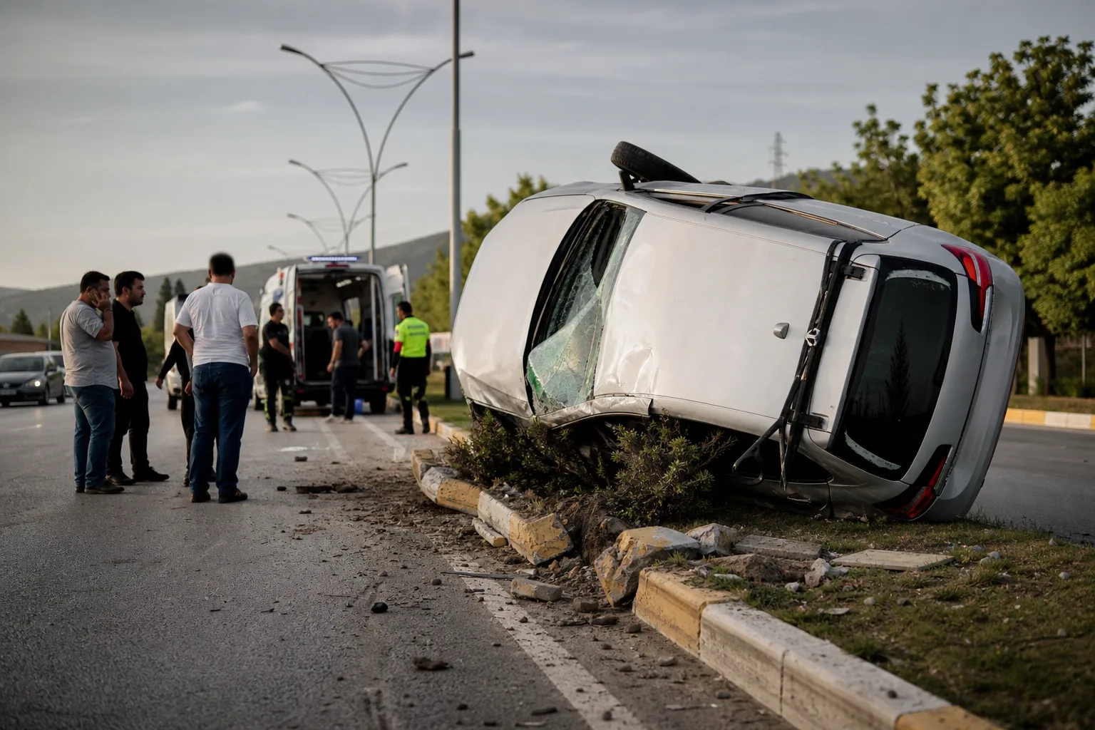 İnegöl’de Trafik Kazası: Otomobil Devrildi, Sürücü Yaralandı