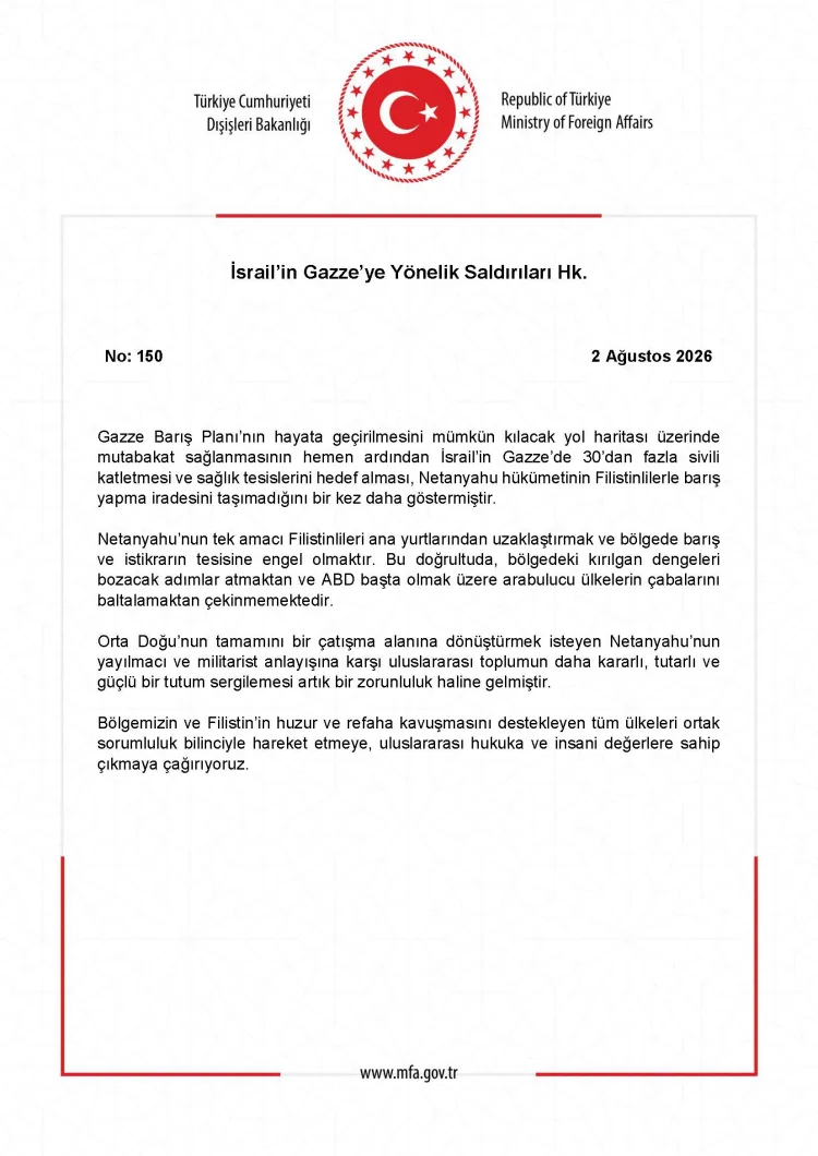İsrail’in Saldırılarına Dışişleri’nden Sert Tepki
