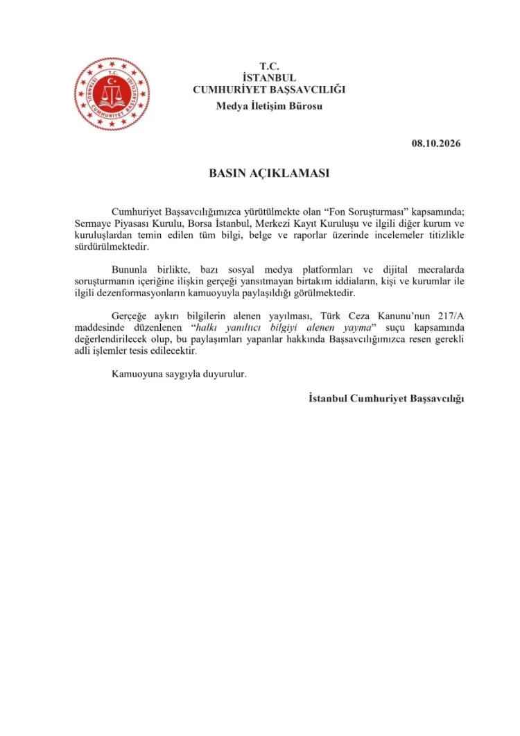 İstanbul Başsavcılığı’ndan Dezenformasyona Uyarı!